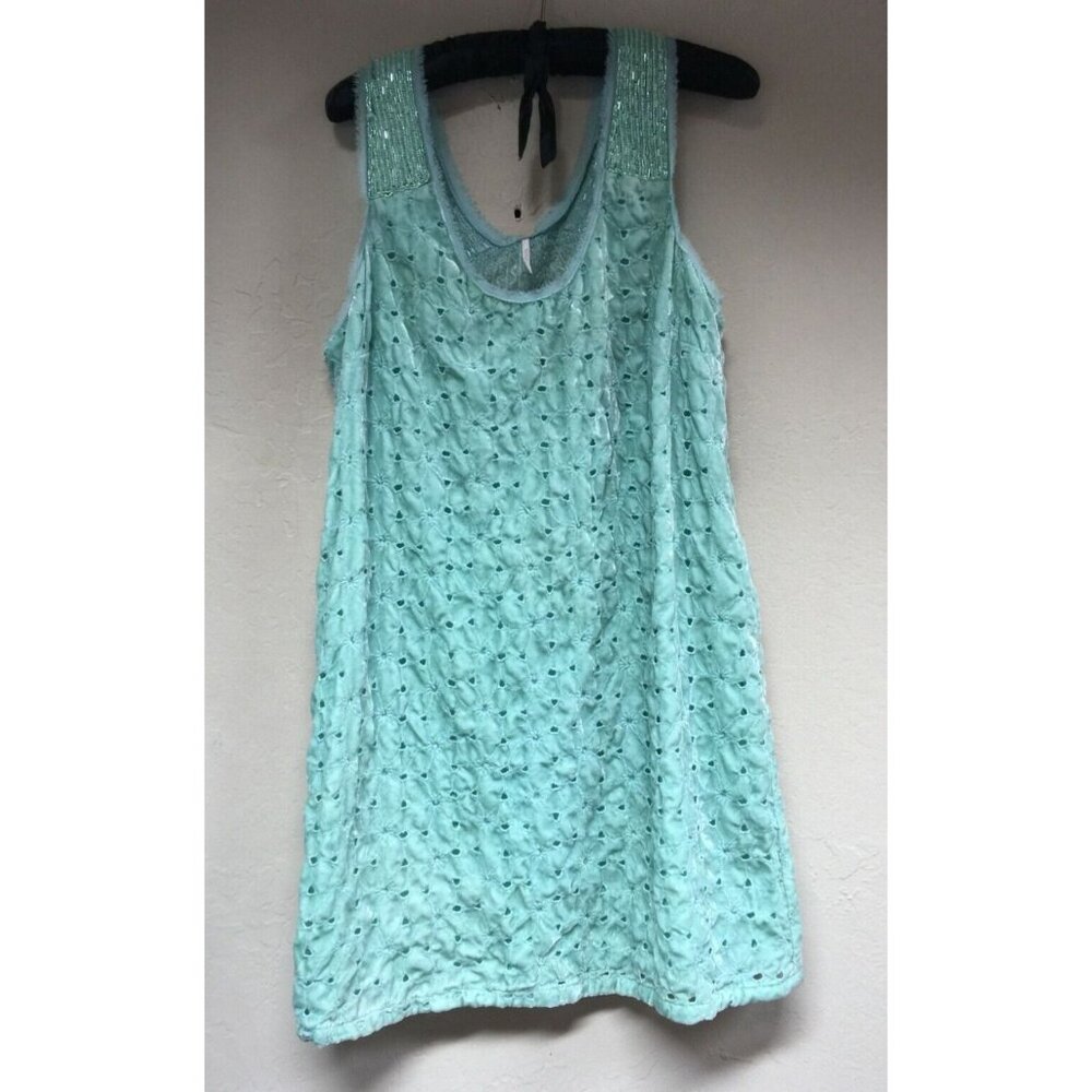 Urban Outfitters Free People Women Size 8 Tank Top Perforated Beaded Blue Casual